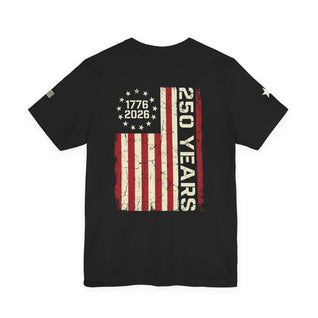 1776-2026 America 250 Flag T-Shirt — Front, Back & Sleeve Print