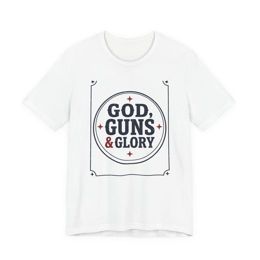 God Guns and Glory vintage western badge t-shirt design