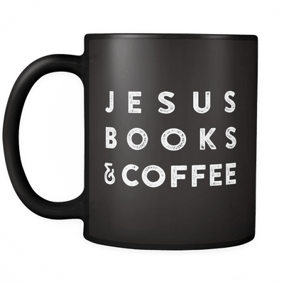 Black ceramic Jesus Books and Coffee mug