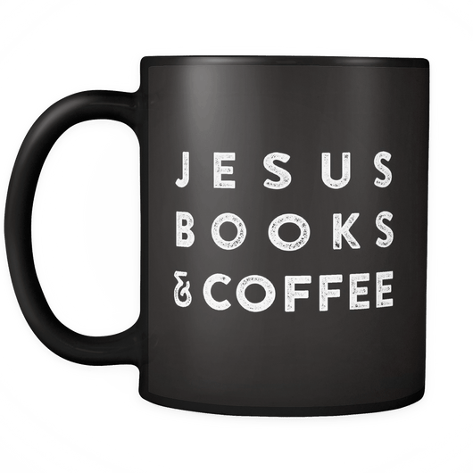 Black ceramic Jesus Books and Coffee mug